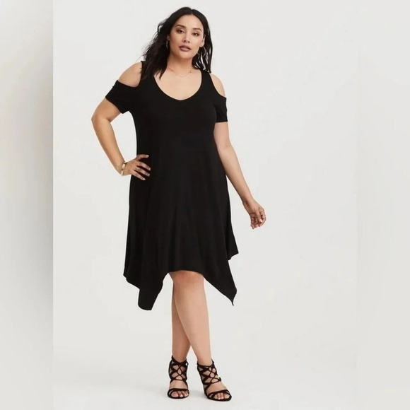 Torrid Midi Jersey Cold Shoulder Dress, Color CHARCOAL Size 0X - Picture 1 of 11